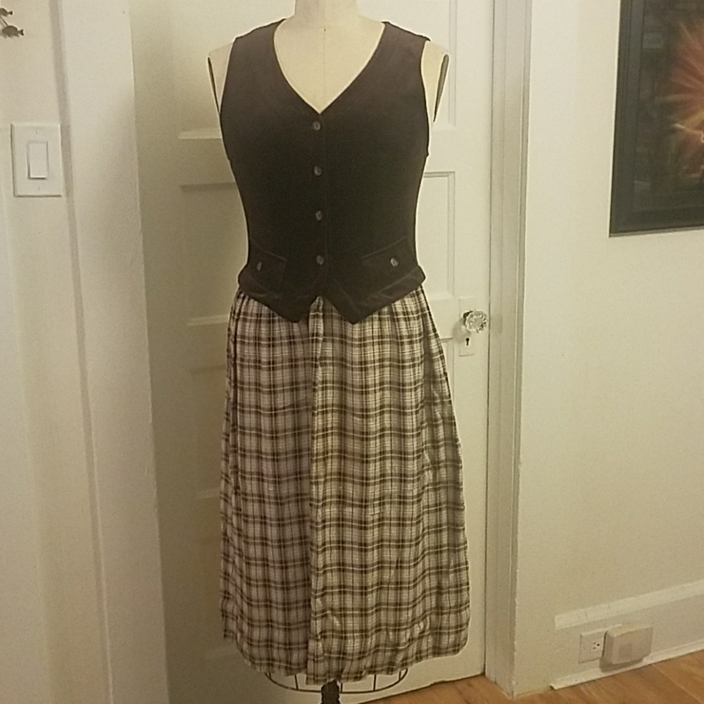 VINTAGE Robbie Bee Velvet/Plaid Vest Dress